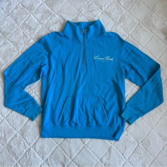Victoria’s Secret PINK | Bright Blue Logo Quarter-Zip Pullover | Size Small - Picture 2 of 11